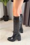 Women's Dream Black Crocodile Patent Leather Knee-High Boots - 4