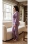 Women's Large Size Winter Cotton Long Sleeve Patterned Comfortable Home Wear Set - 3