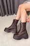 Women's Riva Brown Zippered Lace-Up 9 cm Wedge Heeled Long Boots Bootie - 4