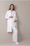 Women's Pudra Shawl Collar Lace Long Sleeve Maternity Pajama Set with Easy Breastfeeding Feature and Robe - 4