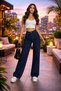 Women's Navy Blue Lycra Super High Loose Jeans Palazzo Trousers - 4