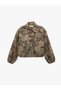 Floral Patterned Fancy Buttoned Comfortable Fit Classic Collar Zippered Denim Jacket - 5