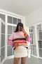 Women's Pink Striped Oversize Wool Sweater - 4