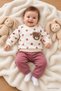 Baby Girl Teddy Bear Embroidered Polka Dot 2-Piece Set 100% Cotton Combed Cotton 3-18 Months - 2
