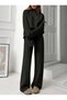 Women's Knitwear Set with Button Detail on the Sleeve and Slit on the Sweater - 4