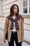 Women's Knitted Square Form Striped Scarf Shoulder Shawl Burgundy-White 27W5008