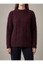 Women's Burgundy Color Crew Neck Knitted Pattern Sweater
