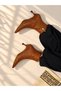 Vi̇enna Taba Wicker Leather Pointed Toe 5 cm Thin Heel Women's Boots Botti̇e - 6