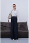 Women's Pleated Back Flap Detailed Palazzo Fabric Trousers