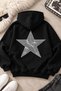Unisex Women's and Men's Shiny Star Back Printed Hooded 3 Thread Raster Oversized Sweatshirt Hoodie - 2