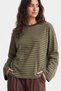Women's Khaki Brown Striped 100% Cotton Crew Neck Oversize Sweatshirt - 3