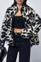 Women's Floral Motif Pocket Soft Textured Plush Jacket - 5