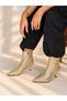 Vi̇enna Gold Wicker Leather Pointed Toe 5 cm Thin Heel Women's Boots Botti̇e - 5