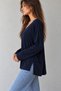 Women's V-Neck Viscose Loose Long Sleeve Side Slit Blouse - 2