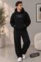 Printed Hoodie with Pocket Detail Printed Bottom and Top Tracksuit-Hoodie Sweatshirt Set Oversize Model