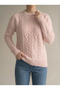 Women's Pink Color Crew Neck Knitted Pattern Sweater - 2