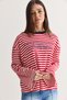 Women's Red-Navy Blue Striped Long Oversized Sweatshirt with Printed Text and Crew Neck 1126 60286772 - 4