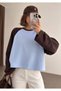 Women's 100% Cotton Oversize Crew Neck Raglan Long Sleeve Two Color Loose Sweatshirt - 2