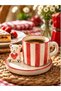 180 ml Double Turkish Coffee Cup with Ceramic Teddy Bear, Striped Espresso Coffee Cup with Plate, 1 Piece