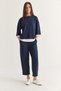 Women's Navy Blue Three-Quarter Sleeve Color-Blocked Soft Touch Knitted Top and Bottom Set 60286687