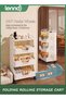 LENND 3-Tier Foldable Rolling Storage Cart, Snack Organizer Cart with 90° Foldable Guardrail, Large - 2