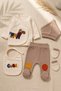 Tiny Trotter 100% Cotton Horse Embroidered Newborn 5-Piece Baby Set - Ecru & Brown - 4