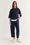 Women's Navy Blue Three-Quarter Sleeve Color-Blocked Soft Touch Knitted Top and Bottom Set 60286687 - 3