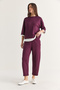 Women's Plum Three-Quarter Sleeve Color-Blocked Soft Touch Knitted Top and Bottom Set 60286687