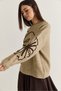 Women's Beige-Brown Soft-Textured Knit Sweater with Floral Pattern 251085 60284089 - 5