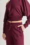 Women's Plum Boat Neck Ruched Detail Crop Blouse and Wide Leg Pants Set 602 60286771 - 6