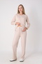 Women's Adjustable Waist Drawstring Maternity & Postpartum Pajama Set Ribbed Home Wear Set - 4