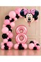 Party 8 Years Old Minnie Mouse Themed Birthday Balloon Set Pink Black Polka Dot Number Foil Balloon 1-9 Years Old