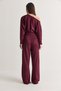 Women's Plum Boat Neck Ruched Detail Crop Blouse and Wide Leg Pants Set 602 60286771 - 7