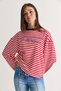 Women's Red-Navy Blue Striped Long Oversized Sweatshirt with Printed Text and Crew Neck 1126 60286772 - 2