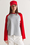 Women's Grey-Red Regular Raglan Sleeve Color Block Long Sleeve Sweatshirt 928 60286777 - 5
