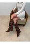 Women's Brown Suede Pointed Toe Buckle Bellows Below the Knee Cowboy Boots Evrin