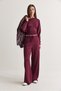 Women's Plum Boat Neck Ruched Detail Crop Blouse and Wide Leg Pants Set 602 60286771 - 3