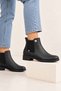 Black Women's Ankle-Length Elastic Chelsea Low Heel Boots - 2