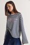 Women's Navy-Pink Striped Long Oversized Sweatshirt with Printed Text and Crew Neck 1126 60286772 - 3