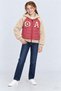 Girl's Quilted Plush Sleeve Hooded College Jacket - 6
