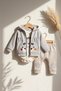 Lumi Bear Gray Hooded Cardigan, Bodysuit and Striped Bottom 3-Piece 100% Cotton Baby Boy Set - 2