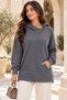 Women's Long Sleeve Asymmetrical Hooded Button Detail Waffle Blouse with Kangaroo Pocket - Sporty Style and Casual Comfort