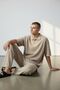 Men's Beige Patchwork Striped Crepe Oversized Set - 2