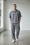 Men's Smoke Gray Plaid Striped Crepe Oversized Set