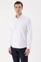 Men's White Trendy Jacquard Pattern Buttoned Collar Slim Fit Shirt - 2