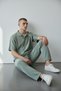 Men's Green Plaid Striped Crepe Oversized Set - 2