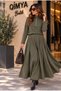 Buketli̇ Women's High-Neck Long-Sleeved Blouse, Pleated Loose Long Skirt, Top and Bottom Two-Piece Set