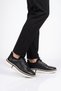 Rubber Sole Lace-Up Sneaker Black Genuine Leather Casual Shoes Hz2420-Ks016