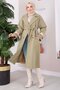 Premium Double-Breasted Collar Long Trench Coat Green Olive - 4