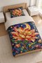 Celestial Bloom Lotus Flower Patterned Digital Printed Single Duvet Cover Set - with Sheets - 2